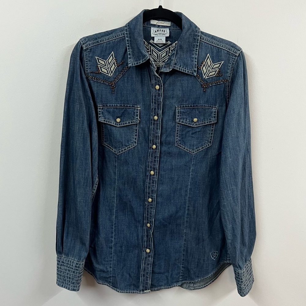 Ariat Fitted Pearl Snap Denim Embroidered Shirt